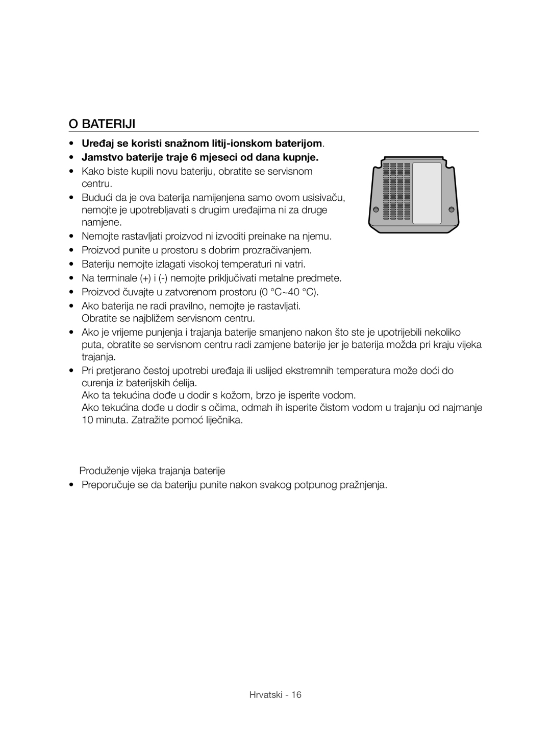 Samsung VC07H8150HQ/GE manual Bateriji 