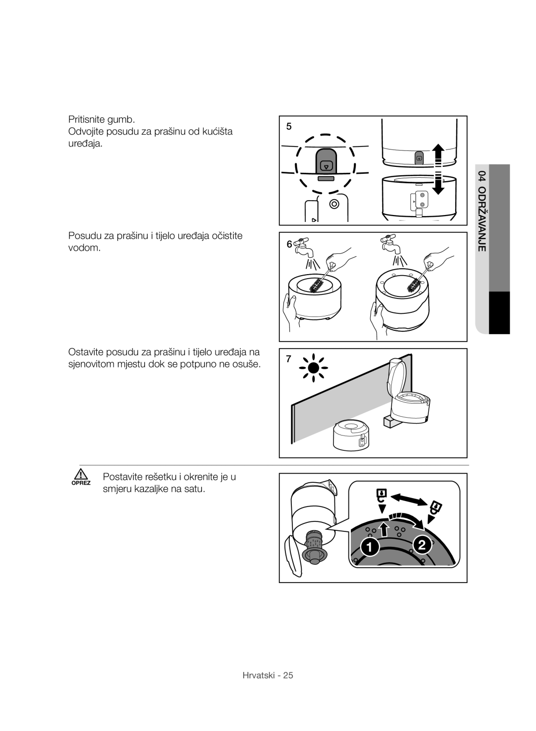 Samsung VC07H8150HQ/GE manual Smjeru kazaljke na satu 