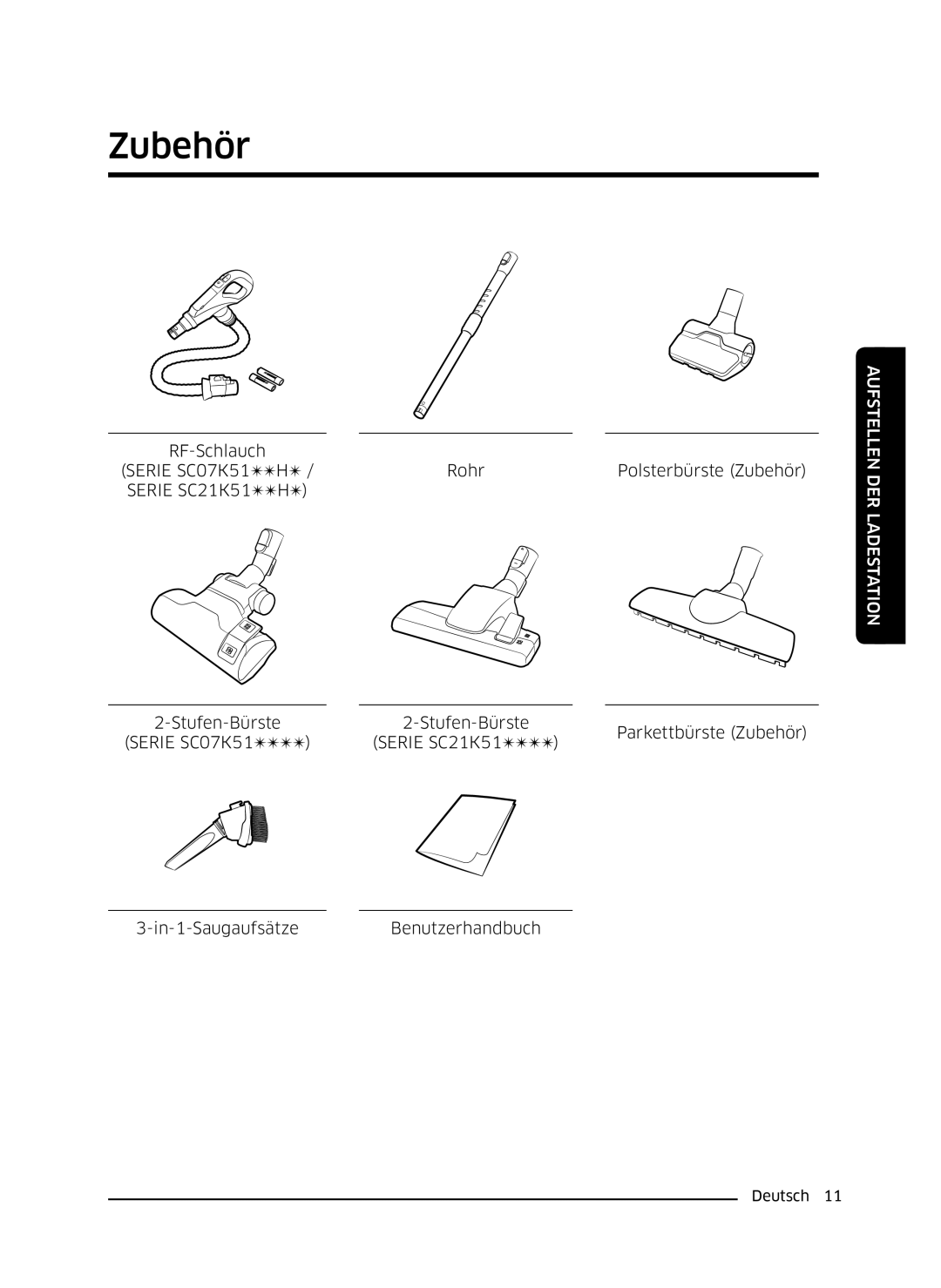 Samsung VC07K51H0VD/EG, VC07K51E0VB/EE manual Zubehör 