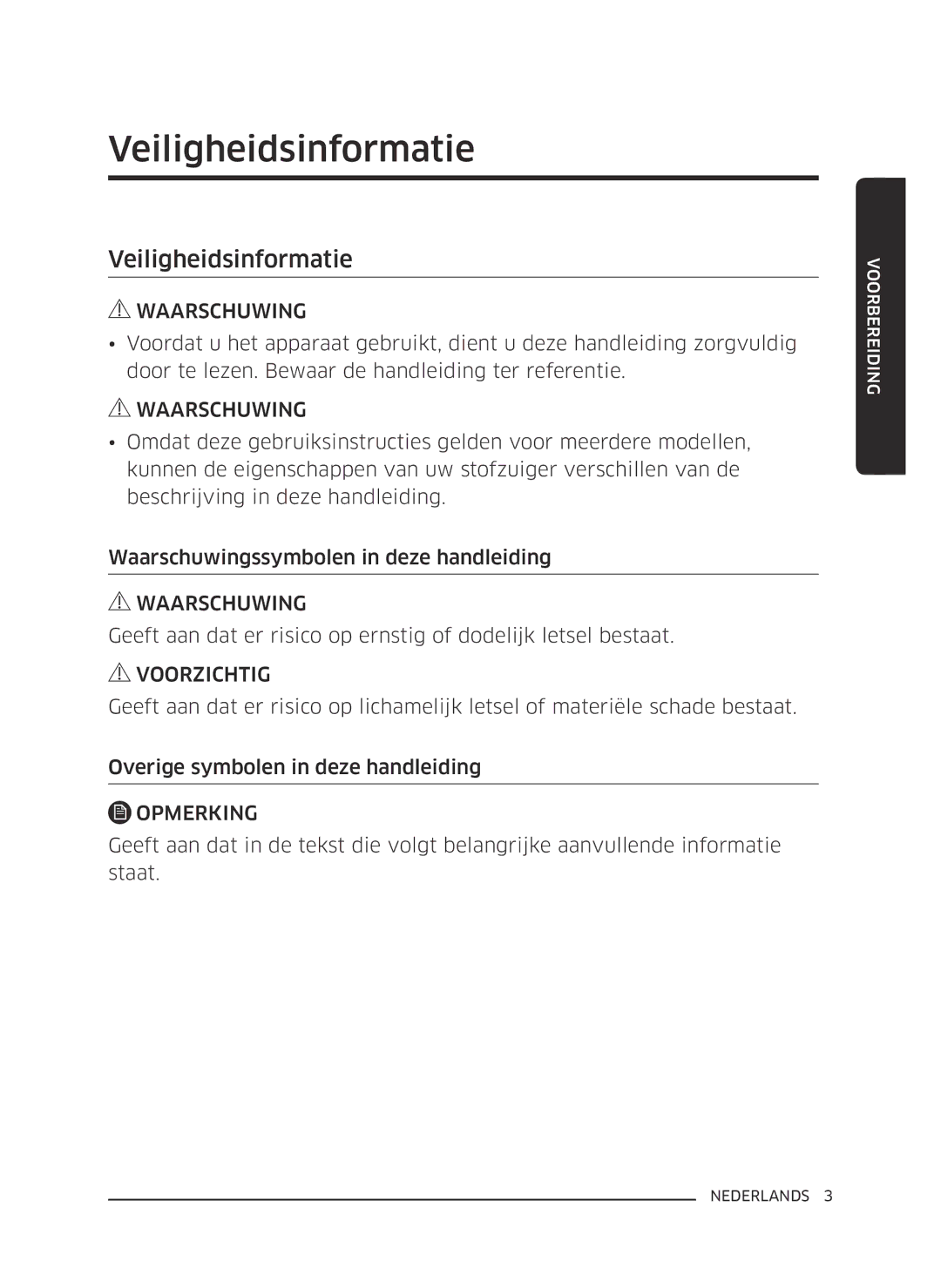 Samsung VC07K51H0VD/EG, VC07K51E0VB/EE manual Veiligheidsinformatie 