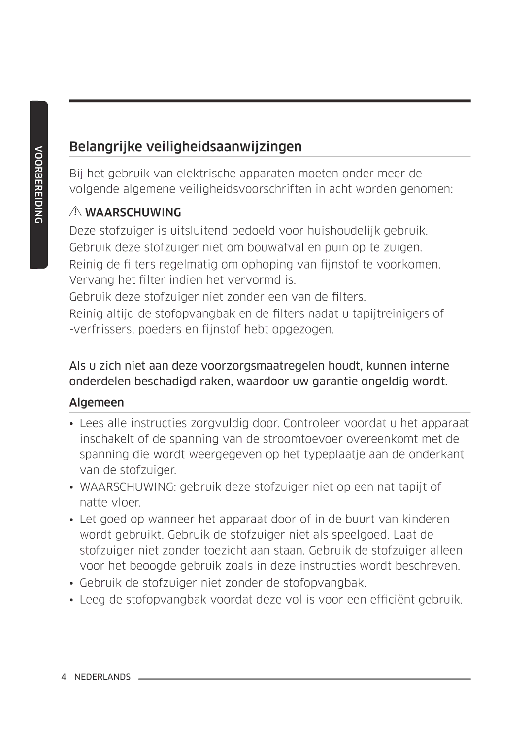 Samsung VC07K51E0VB/EE, VC07K51H0VD/EG manual Belangrijke veiligheidsaanwijzingen 