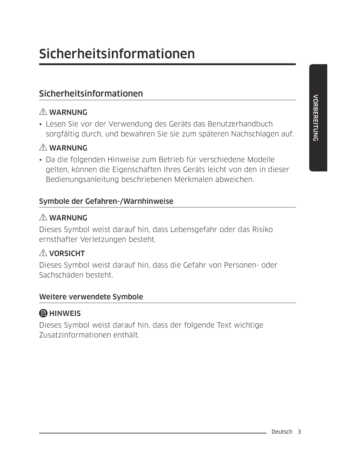 Samsung VC07K51H0VD/EG, VC07K51E0VB/EE manual Sicherheitsinformationen 