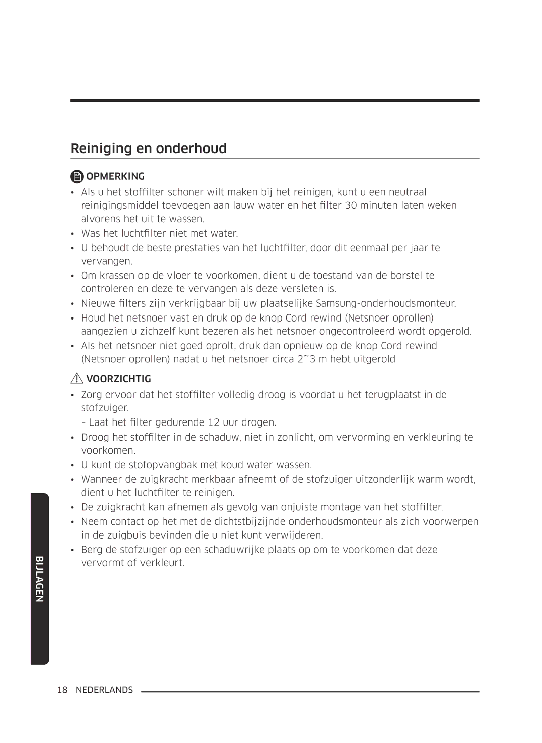 Samsung VC07K51E0VB/EE, VC07K51H0VD/EG manual Reiniging en onderhoud 