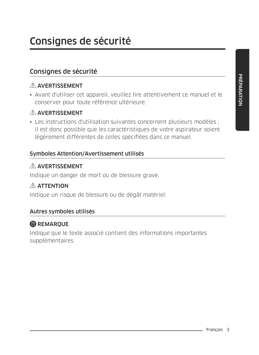 Samsung VC07K51H0VD/EG, VC07K51E0VB/EE manual Consignes de sécurité 