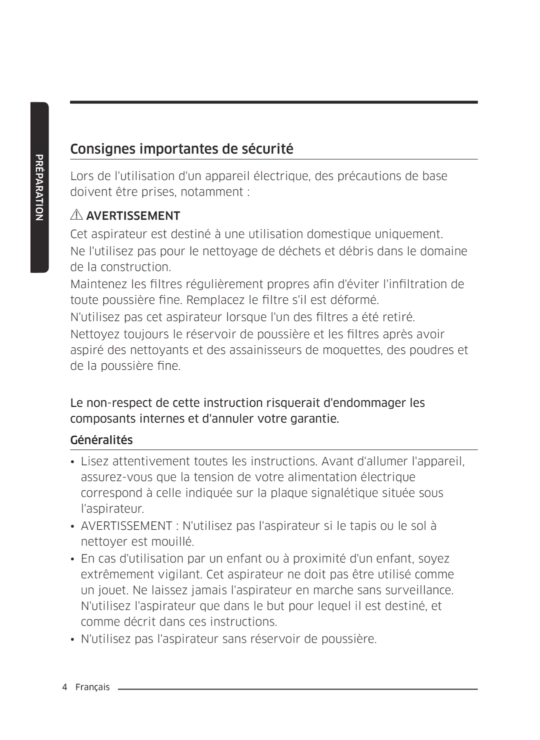 Samsung VC07K51E0VB/EE, VC07K51H0VD/EG manual Consignes importantes de sécurité 