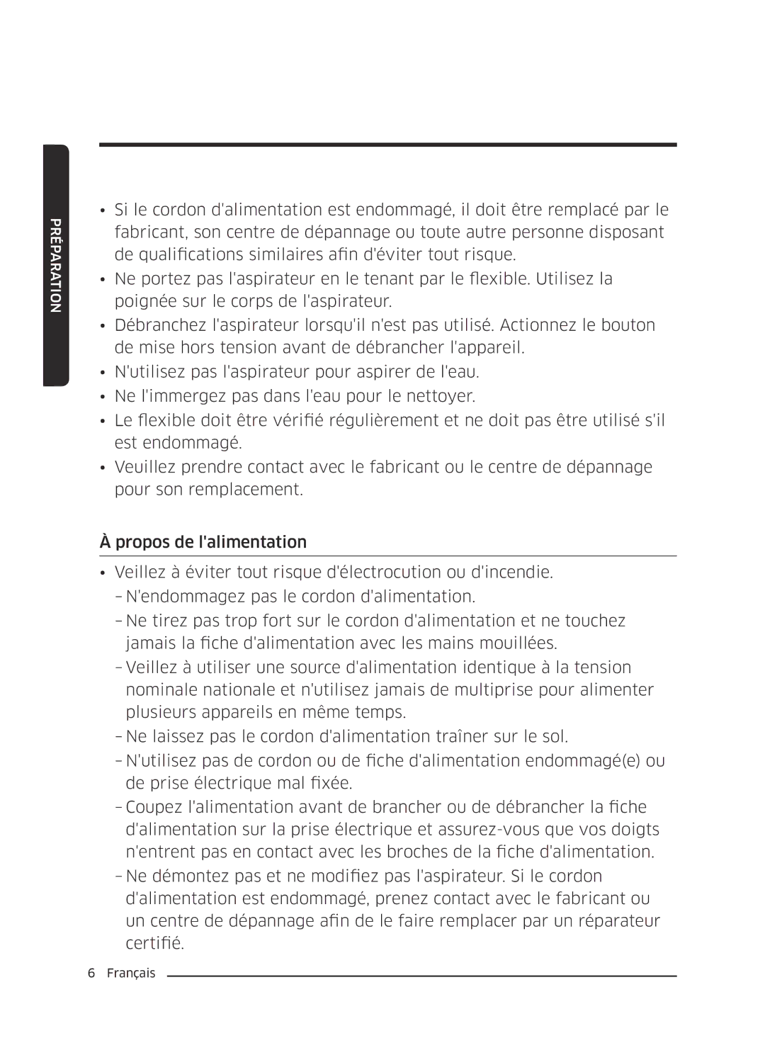 Samsung VC07K51E0VB/EE, VC07K51H0VD/EG manual Préparation 