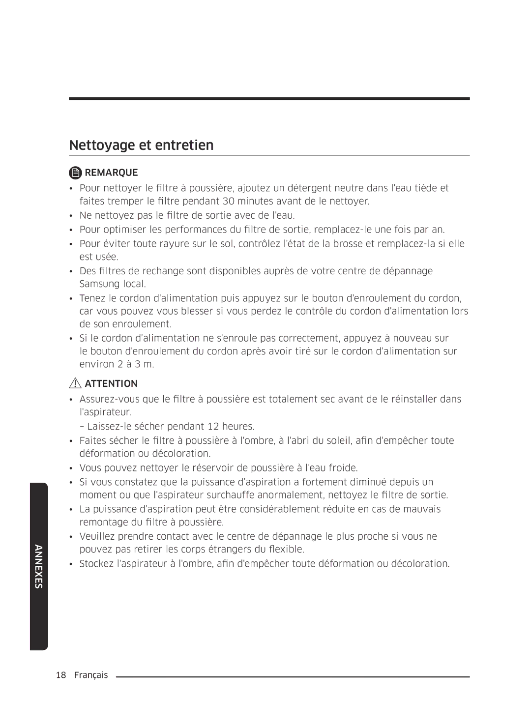 Samsung VC07K51E0VB/EE, VC07K51H0VD/EG manual Nettoyage et entretien 