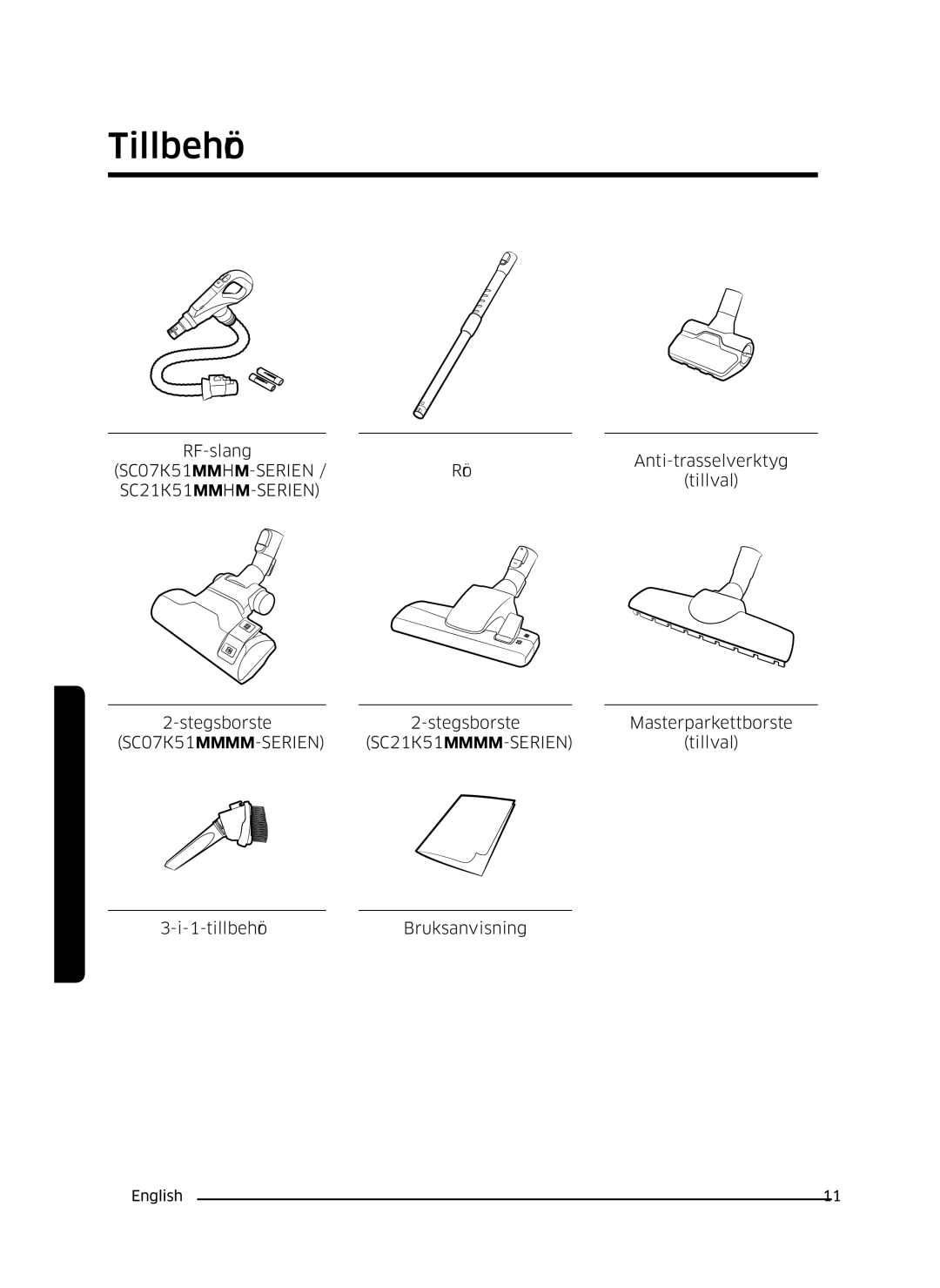 Samsung VC07K51E0VB/EE manual Tillbehör, SC21K51H-SERIEN 