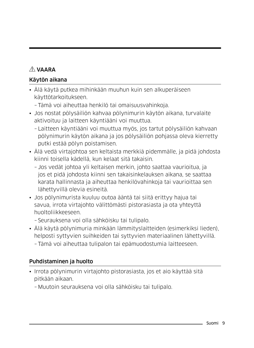 Samsung VC07K51E0VB/EE manual Vaara 