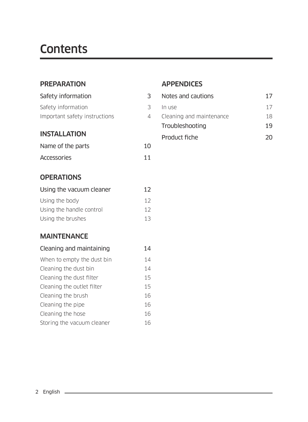 Samsung VC07K51F0VP/EN, VC07K51F0VP/EF, VC07K51F0VP/ET, VC07K51F0VP/SB manual Contents 