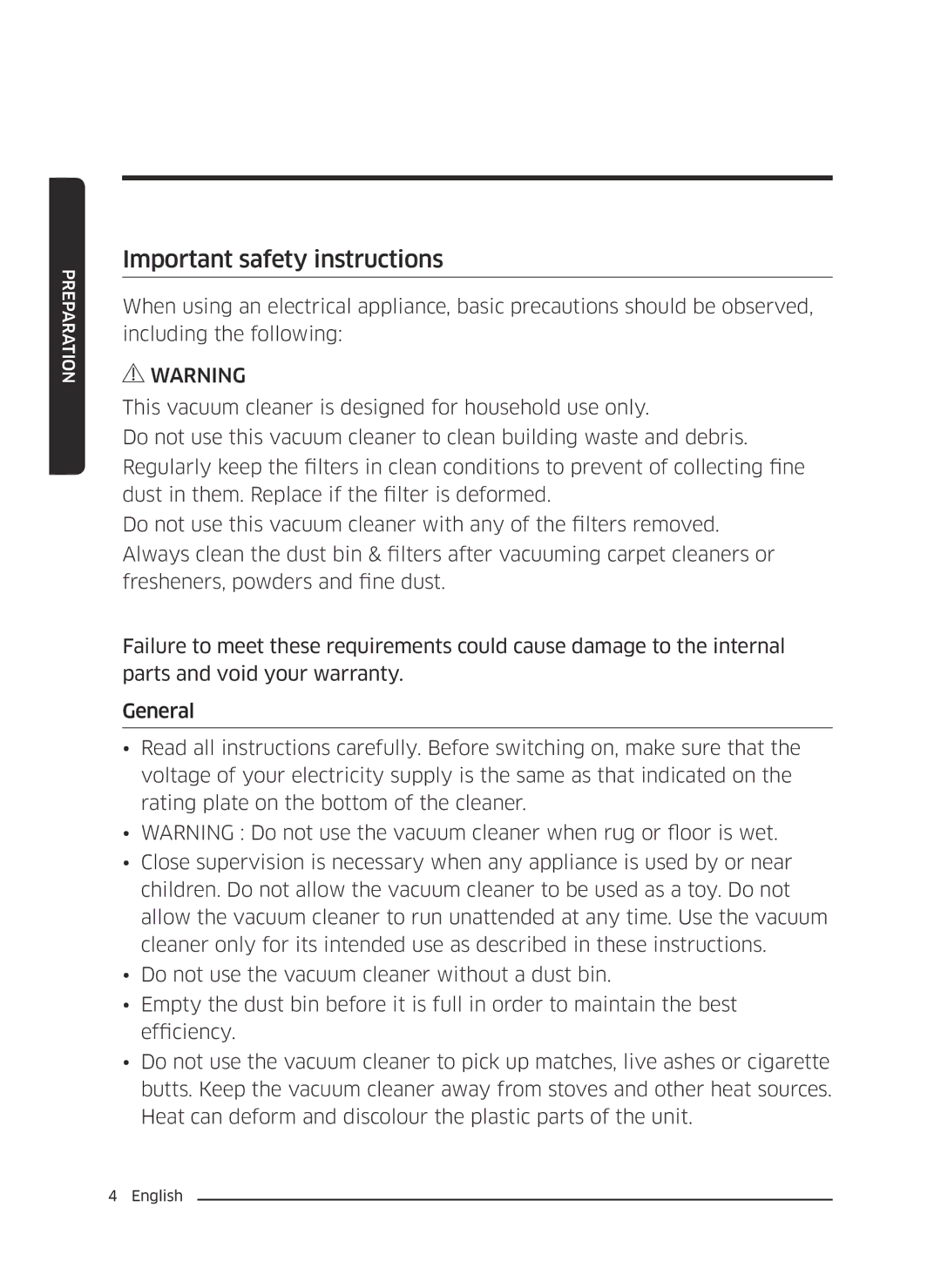 Samsung VC07K51F0VP/EF, VC07K51F0VP/ET, VC07K51F0VP/EN, VC07K51F0VP/SB manual Important safety instructions 