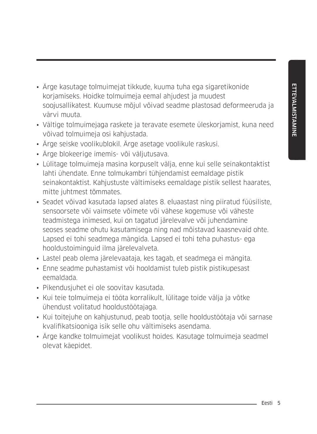 Samsung VC07K51F0VP/SB, VC07K51F0VP/EF, VC07K51F0VP/ET, VC07K51F0VP/EN manual Ettevalmistamine 