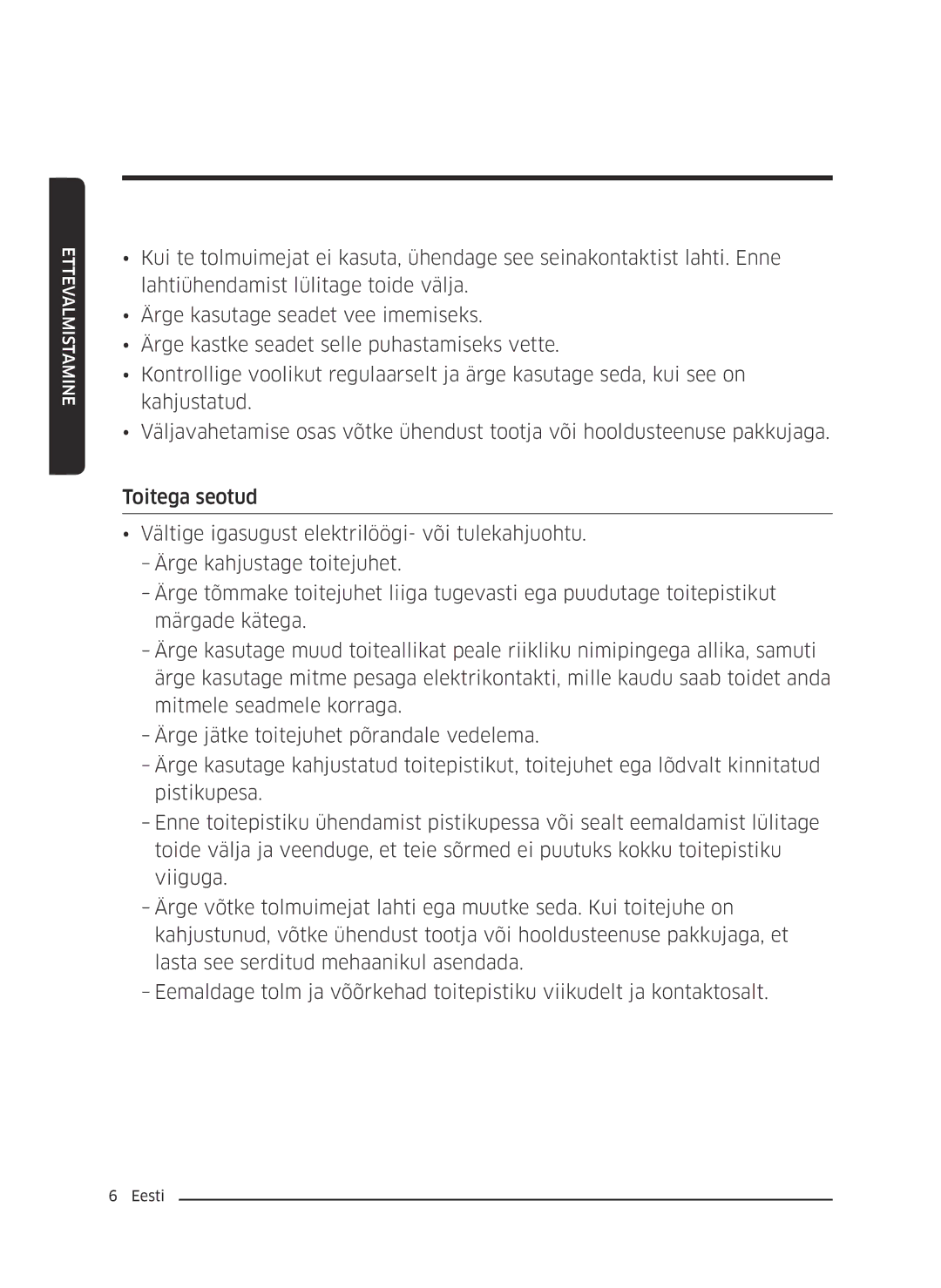 Samsung VC07K51F0VP/EF, VC07K51F0VP/ET, VC07K51F0VP/EN, VC07K51F0VP/SB manual Ettevalmistamine 