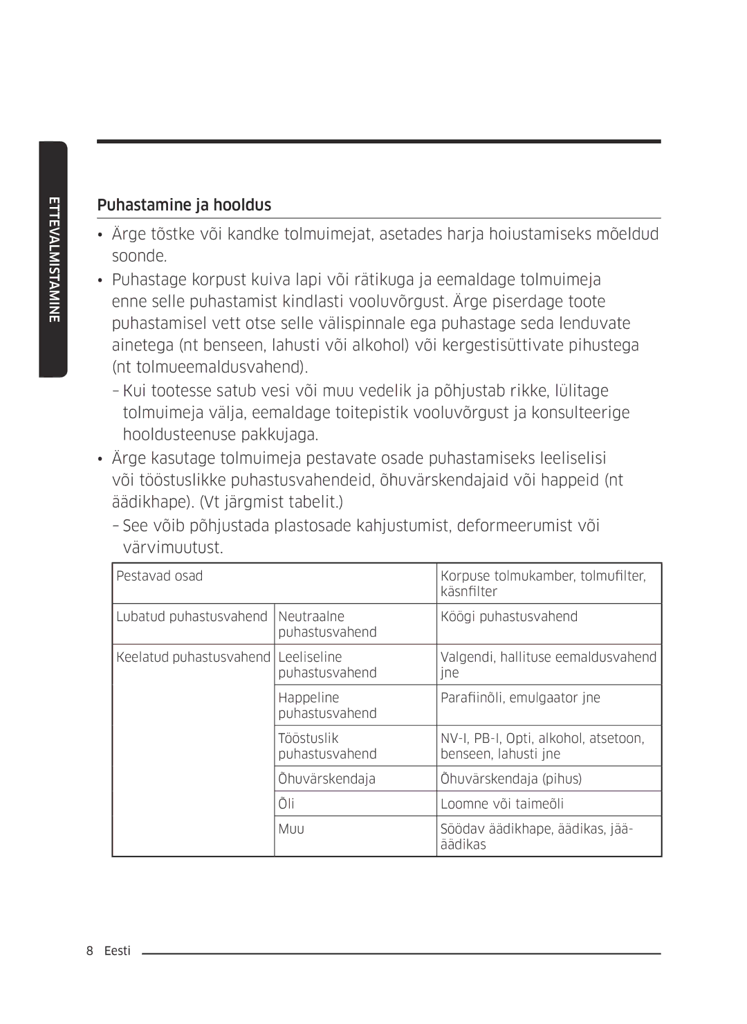 Samsung VC07K51F0VP/EN, VC07K51F0VP/EF, VC07K51F0VP/ET, VC07K51F0VP/SB manual Ettevalmistamine 