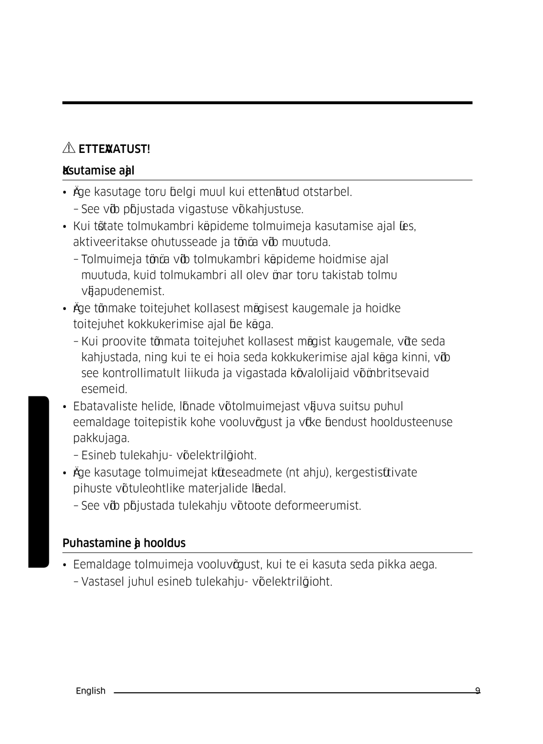 Samsung VC07K51F0VP/SB, VC07K51F0VP/EF, VC07K51F0VP/ET, VC07K51F0VP/EN manual Ettevaatust 