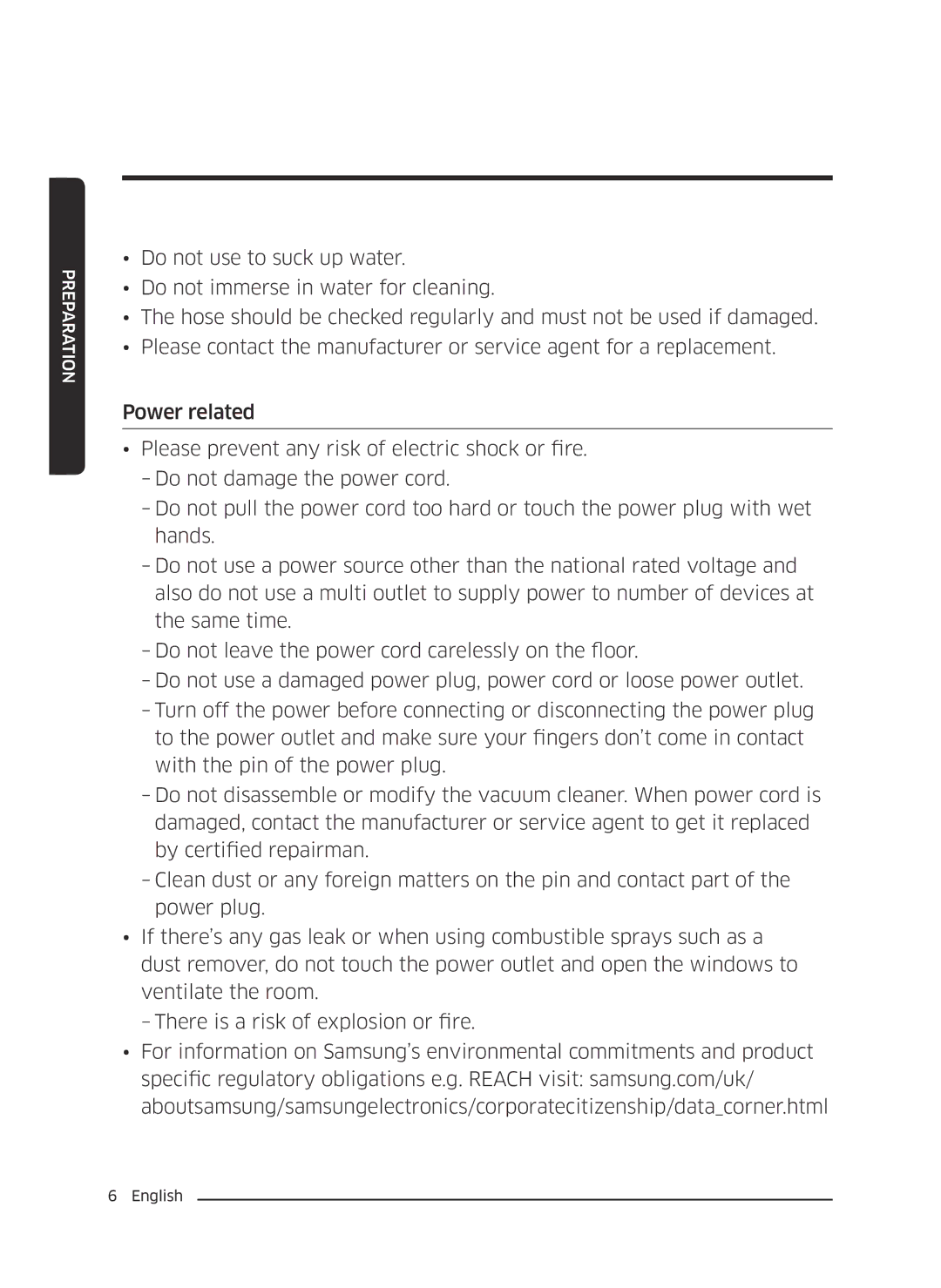 Samsung VC07K51F0VP/EN, VC07K51F0VP/EF, VC07K51F0VP/ET, VC07K51F0VP/SB manual Preparation 