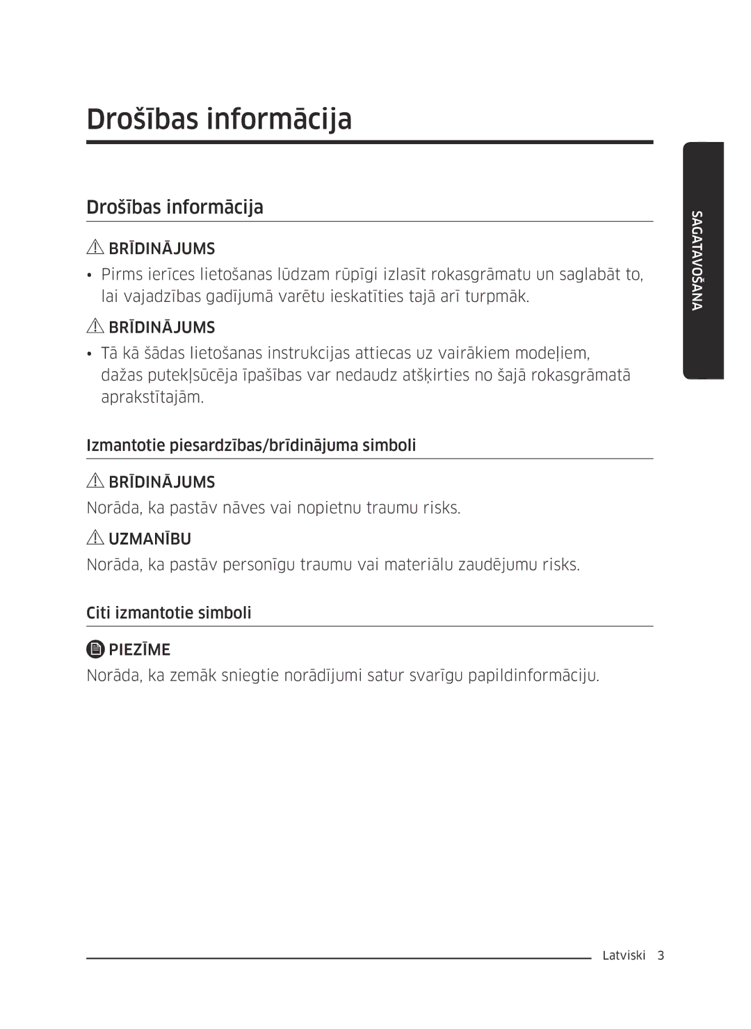 Samsung VC07K51F0VP/ET, VC07K51F0VP/EF, VC07K51F0VP/EN, VC07K51F0VP/SB manual Drošības informācija 