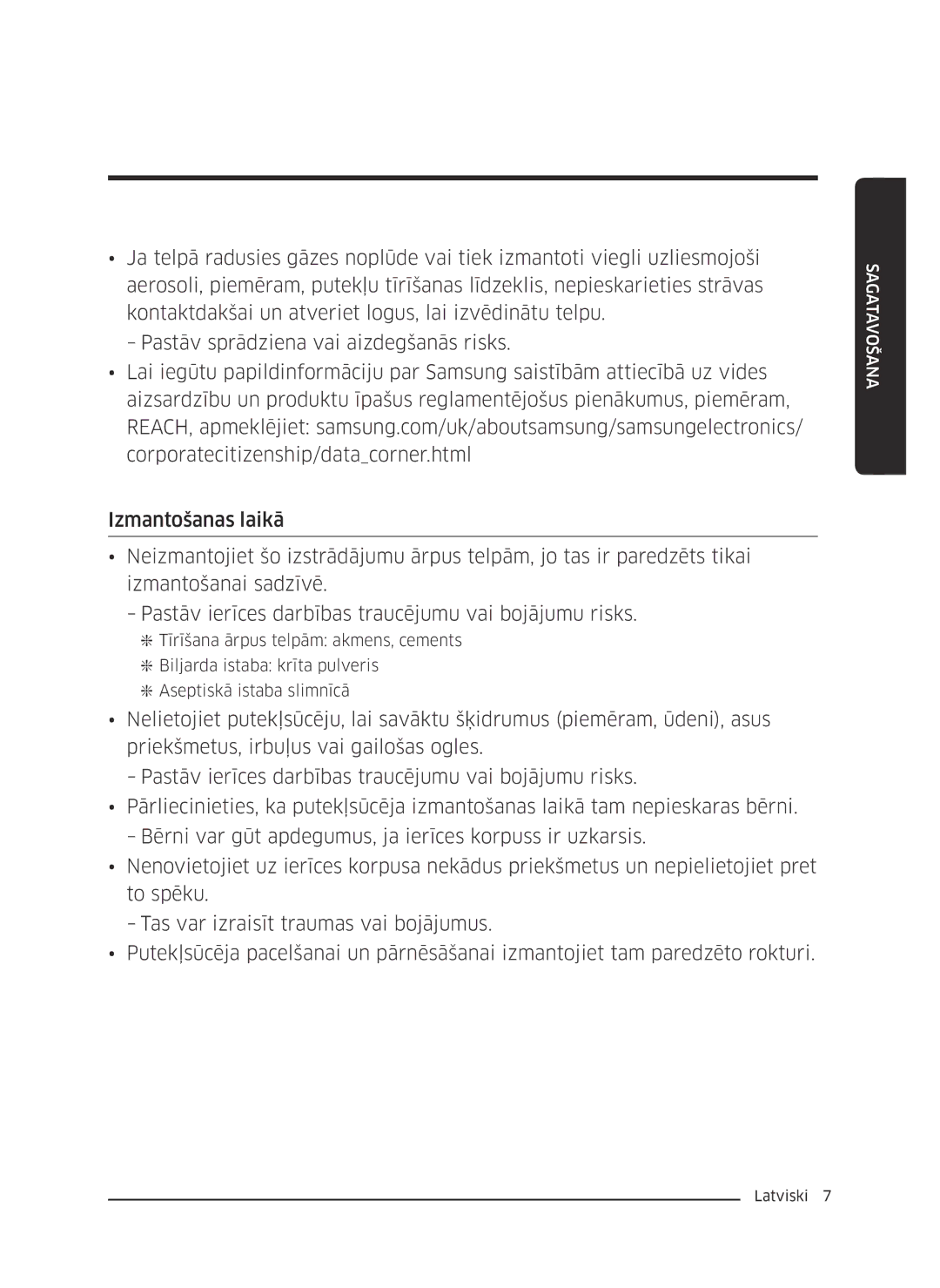 Samsung VC07K51F0VP/ET, VC07K51F0VP/EF, VC07K51F0VP/EN, VC07K51F0VP/SB manual Sagatavošana 