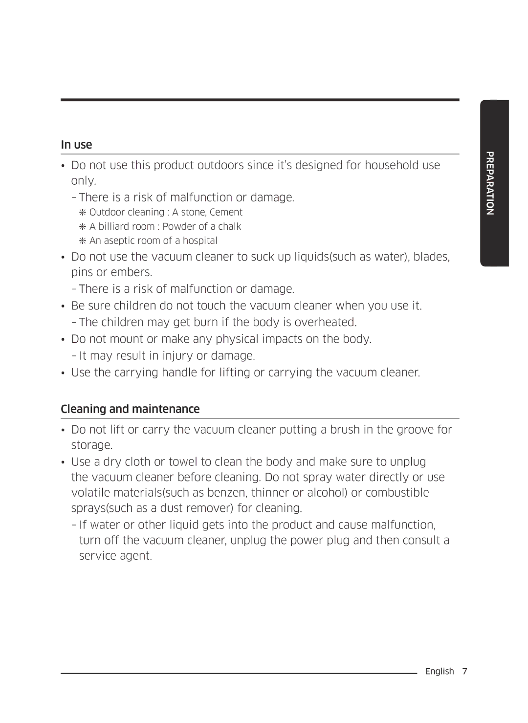 Samsung VC07K51F0VP/SB, VC07K51F0VP/EF, VC07K51F0VP/ET, VC07K51F0VP/EN manual Preparation 