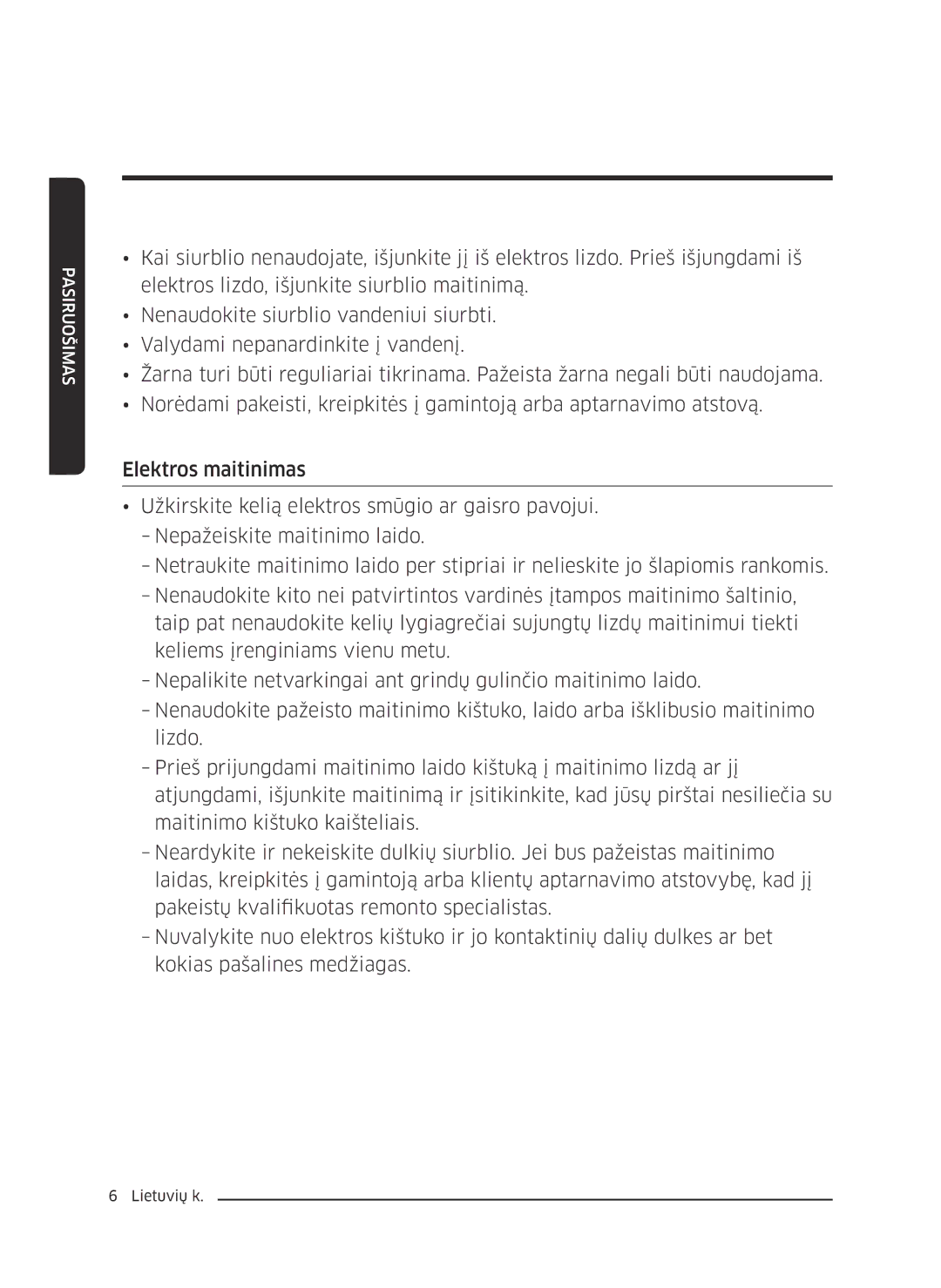 Samsung VC07K51F0VP/EF, VC07K51F0VP/ET, VC07K51F0VP/EN, VC07K51F0VP/SB manual Pasiruošimas 