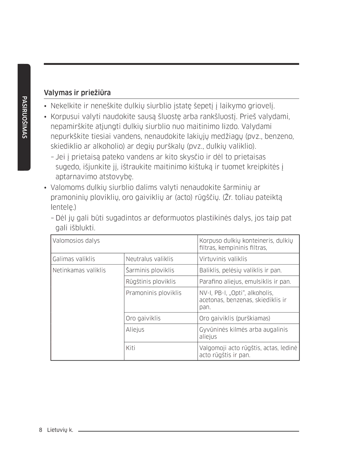 Samsung VC07K51F0VP/EN, VC07K51F0VP/EF, VC07K51F0VP/ET, VC07K51F0VP/SB manual Pasiruošimas 