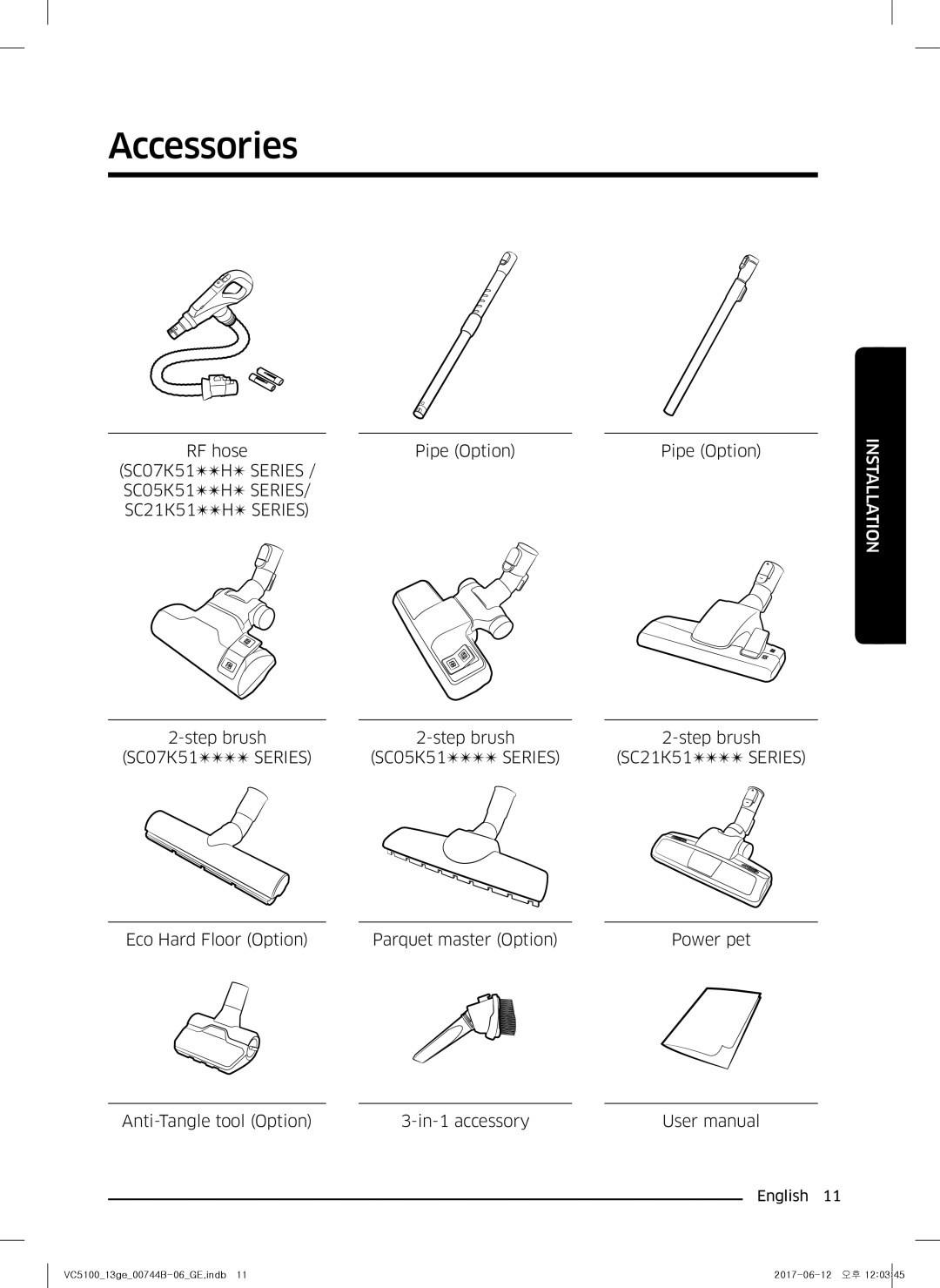 Samsung VC07K51G0HG/GE, VC07K51G0HG/EF, VC07K51G0HG/ET, VC07K51E0VB/ET manual Accessories, SC05K51H Series SC21K51H Series 