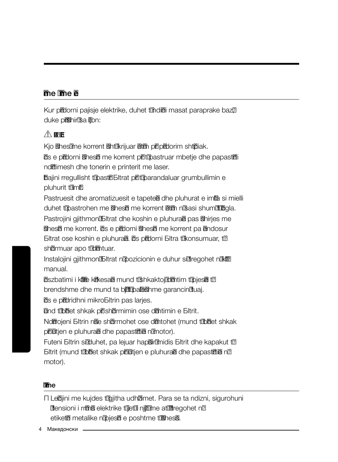 Samsung VC07K51G0HG/ET, VC07K51G0HG/EF, VC07K51E0VB/ET, VC07K51E0VB/EN, VC07K51G0HG/GE manual Udhëzime të rëndësishme sigurie 