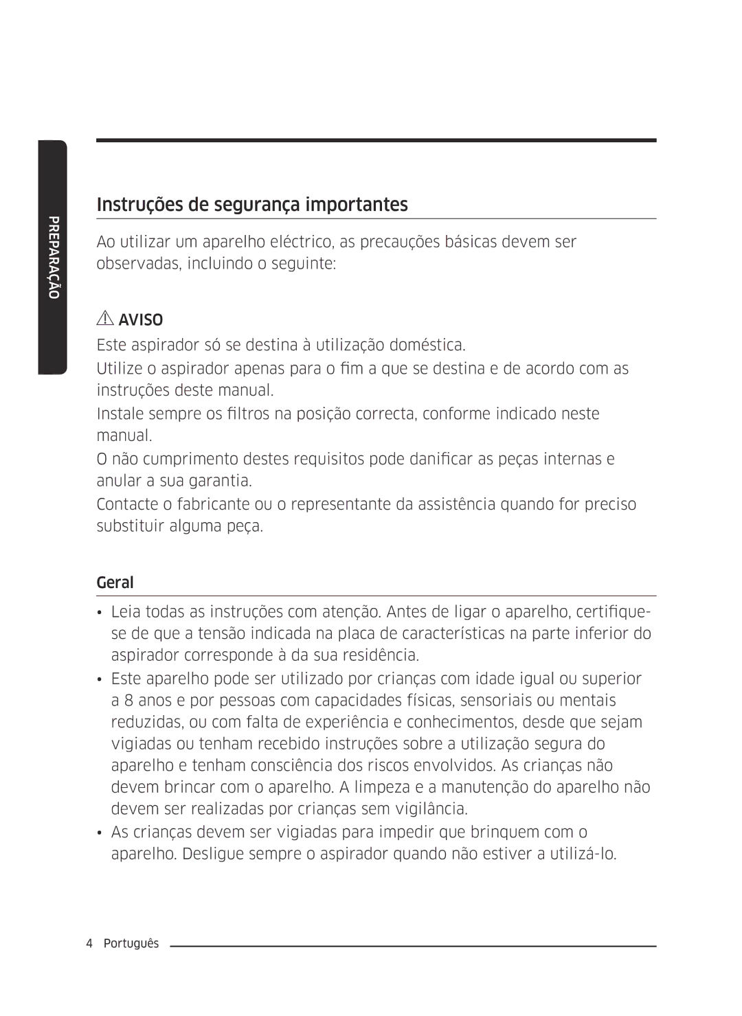 Samsung VC07M2110S2/ET manual Instruções de segurança importantes 