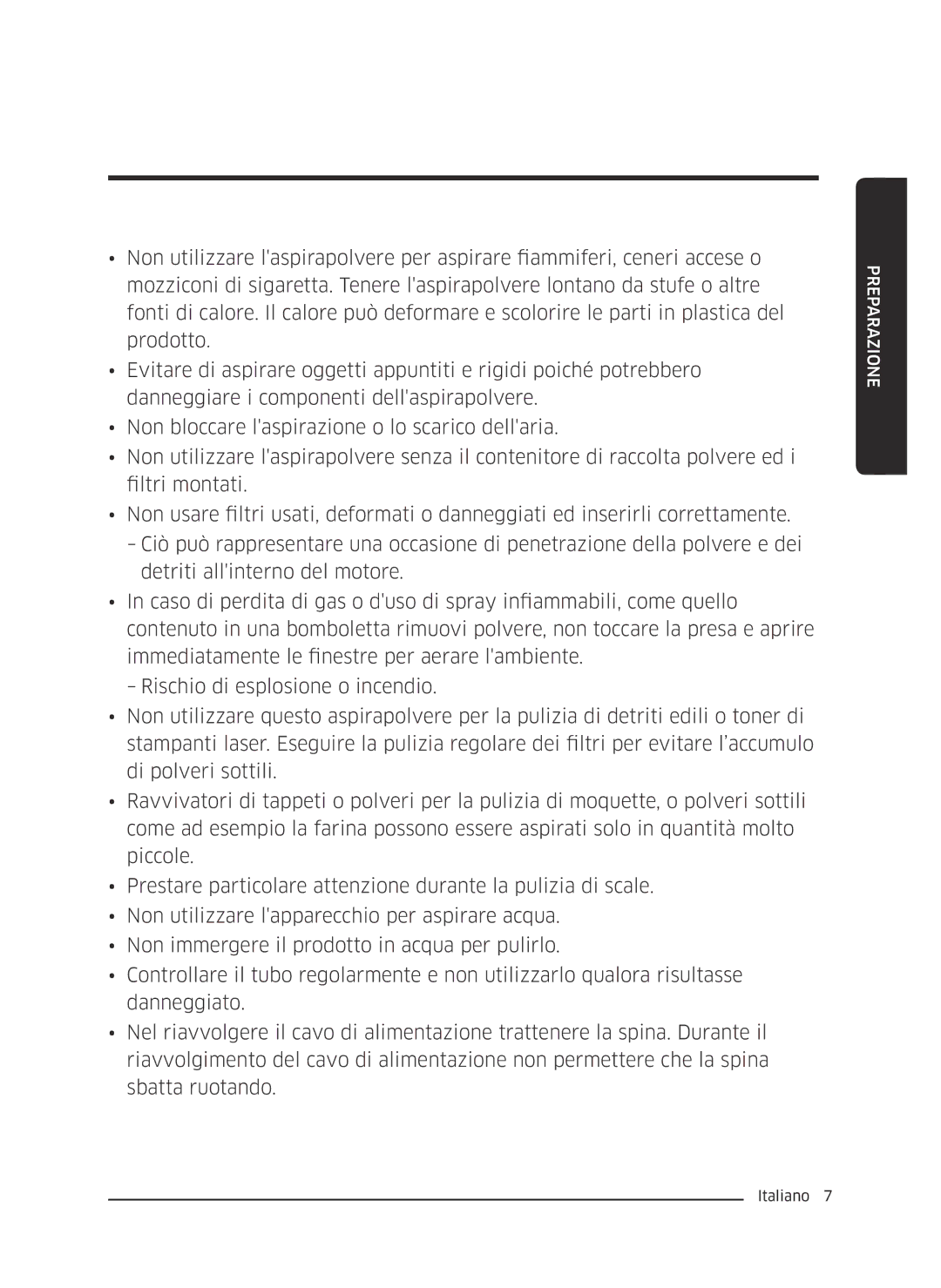 Samsung VC07M2110S2/ET manual Preparazione 