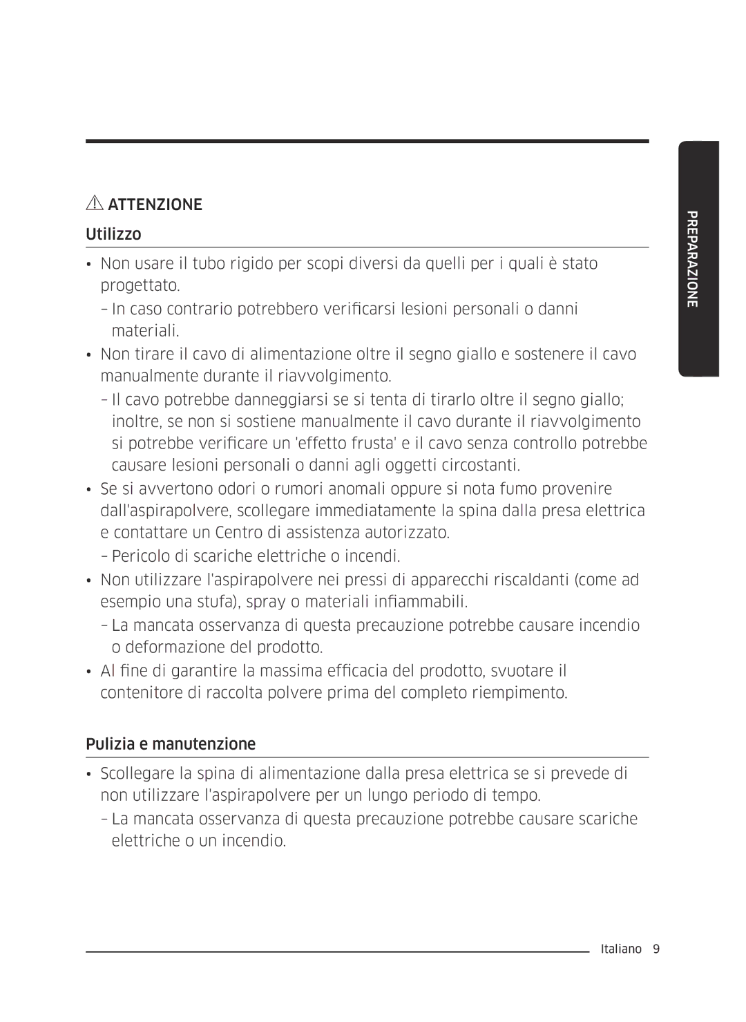 Samsung VC07M2110S2/ET manual Attenzione 