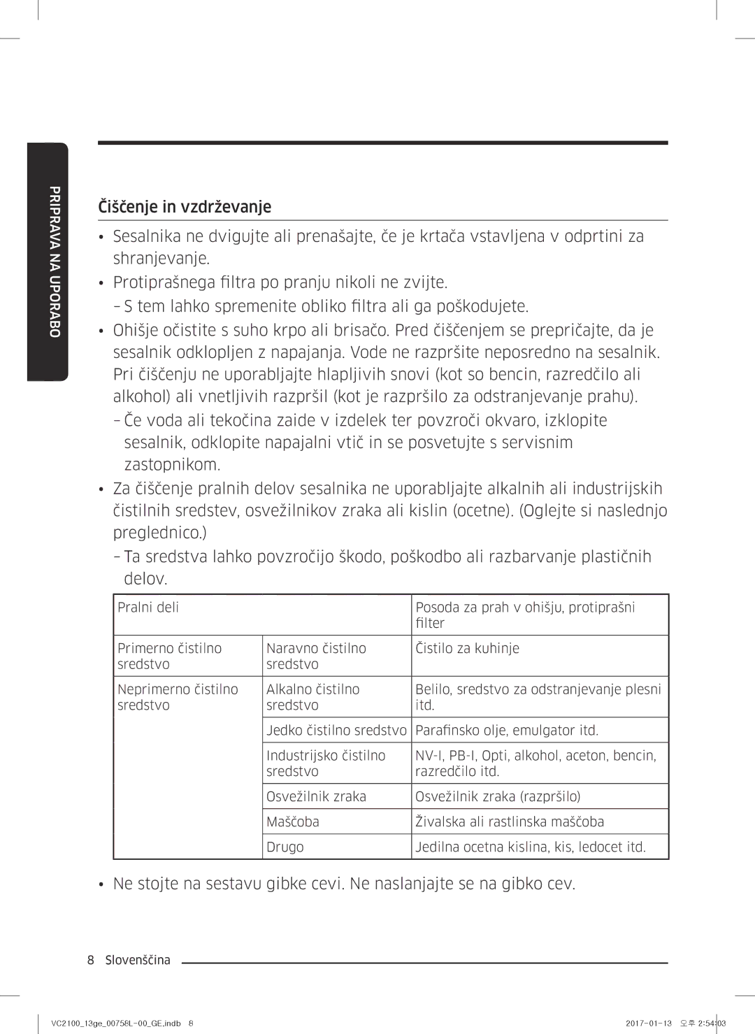 Samsung VC07M2110SB/GE, VC07M2110SR/GE, VC07M21A0V1/GE, VC07M21A0VN/GE, VC07M21A0VG/GE manual Priprava na uporabo 