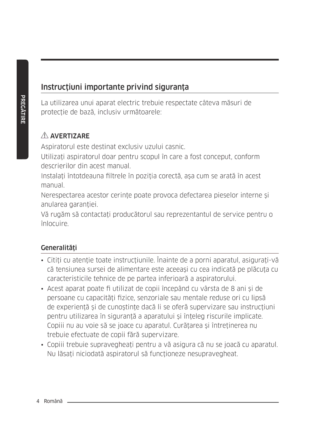 Samsung VC07M21A0VG/GE, VC07M2110SB/GE, VC07M2110SR/GE, VC07M21A0V1/GE manual Instrucţiuni importante privind siguranţa 