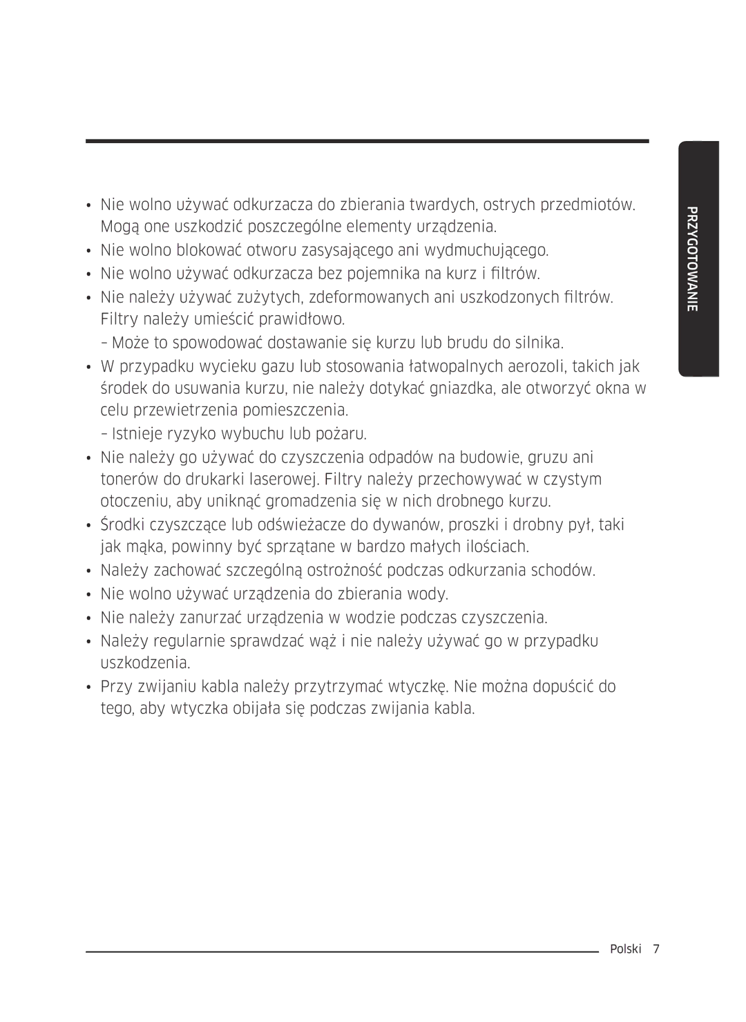 Samsung VC07M21A0VG/GE, VC07M2110SB/GE, VC07M2110SR/GE, VC07M21A0V1/GE, VC07M21A0VN/GE manual Przygotowanie 