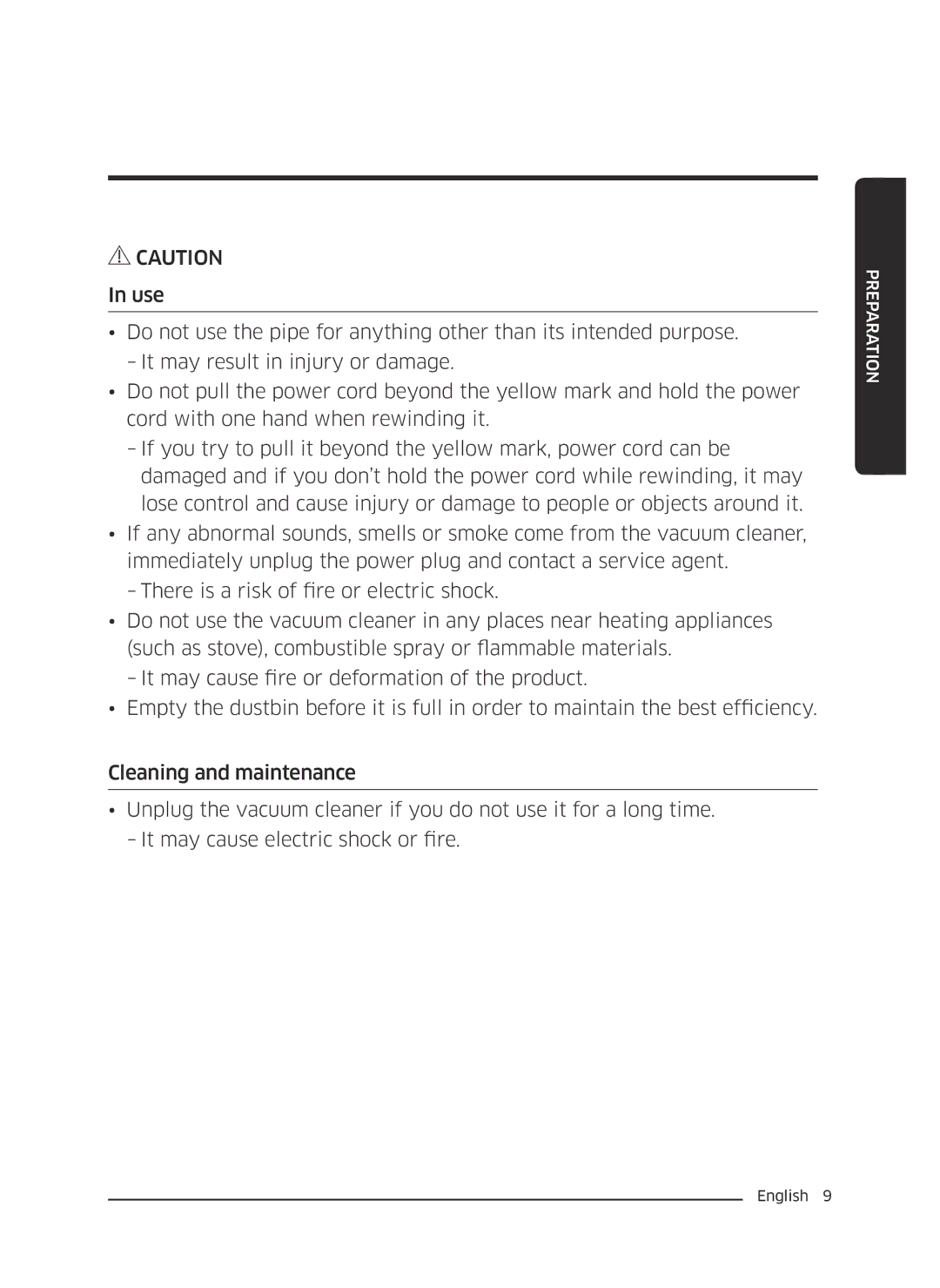 Samsung VC07M21A0VG/GE, VC07M2110SB/GE, VC07M2110SR/GE, VC07M21A0V1/GE, VC07M21A0VN/GE manual Preparation 