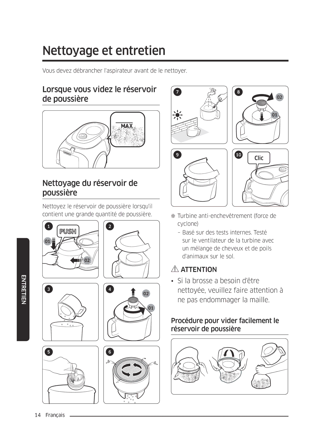 Samsung VC07M21A0VG/EF, VC07M2110SR/EF, VC07M2110S2/EF manual Nettoyage et entretien, Entretien 