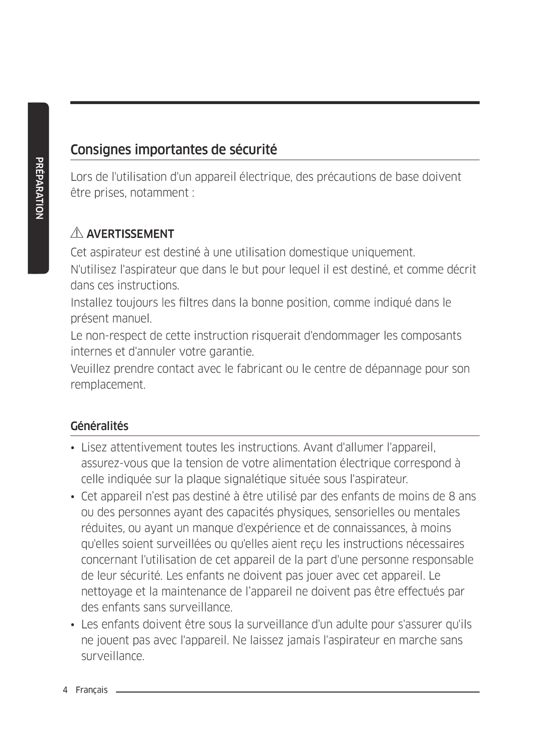 Samsung VC07M2110S2/EF, VC07M2110SR/EF, VC07M21A0VG/EF manual Consignes importantes de sécurité 