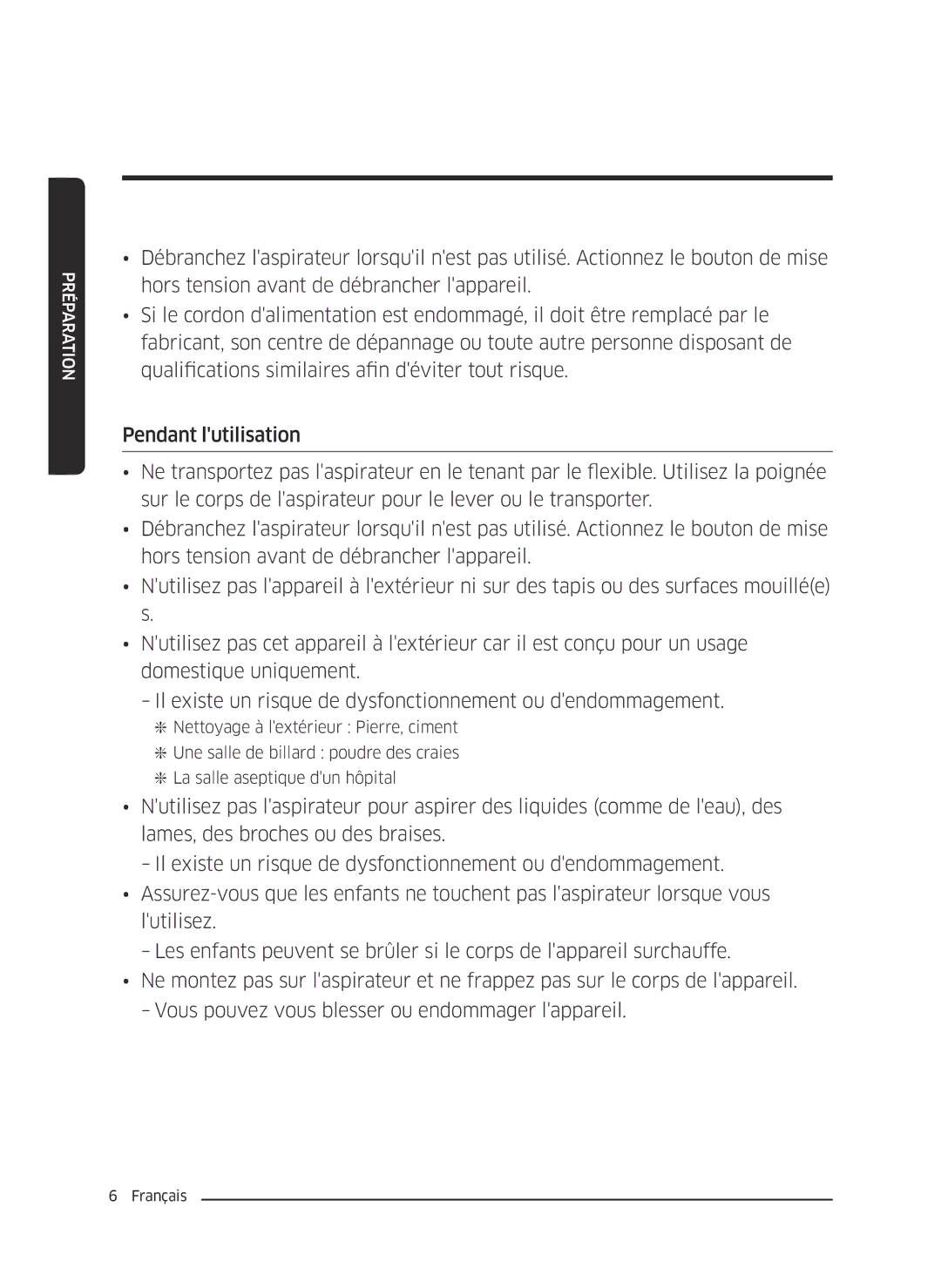 Samsung VC07M2110SR/EF, VC07M2110S2/EF, VC07M21A0VG/EF manual Préparation 