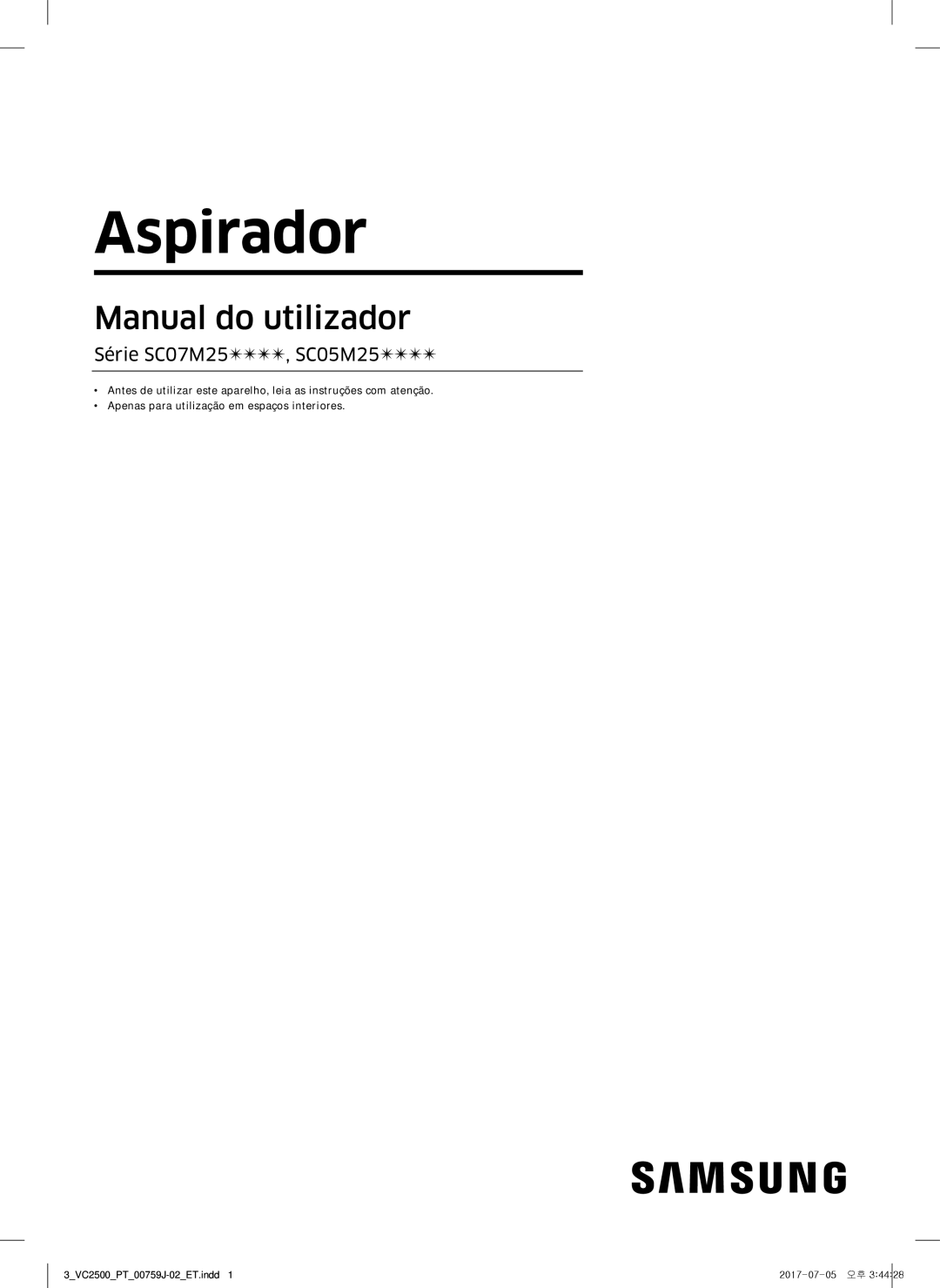 Samsung VC07M25E0WB/ET manual Manual do utilizador 