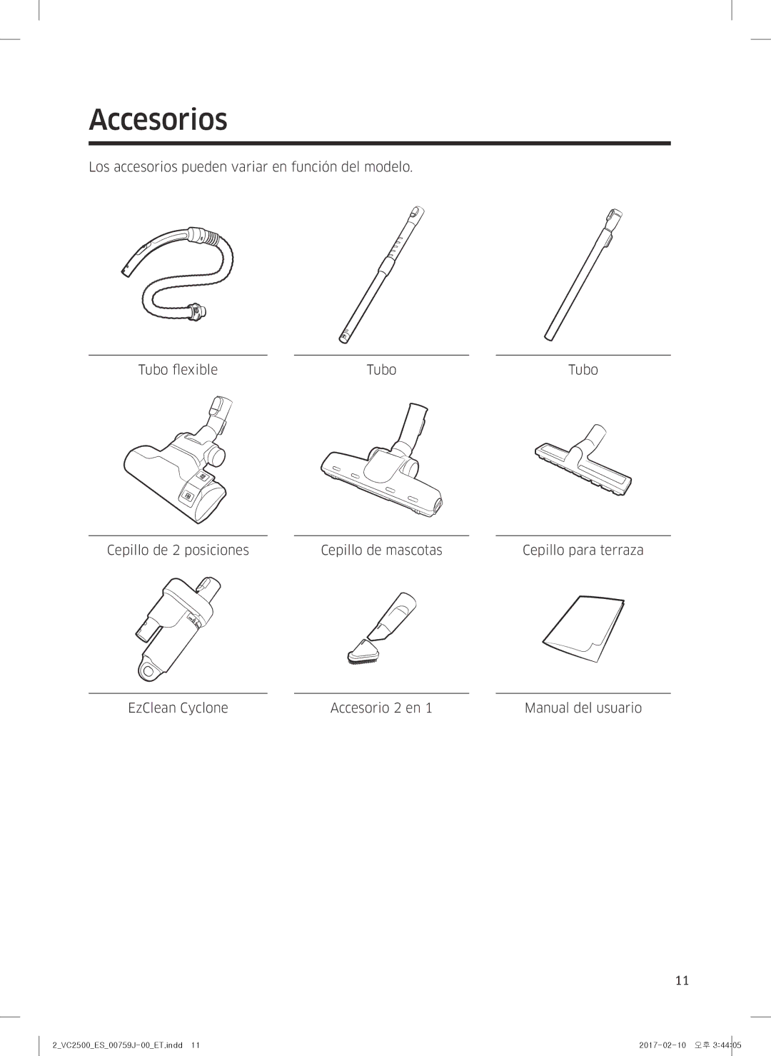 Samsung VC07M25E0WB/ET manual Accesorios 