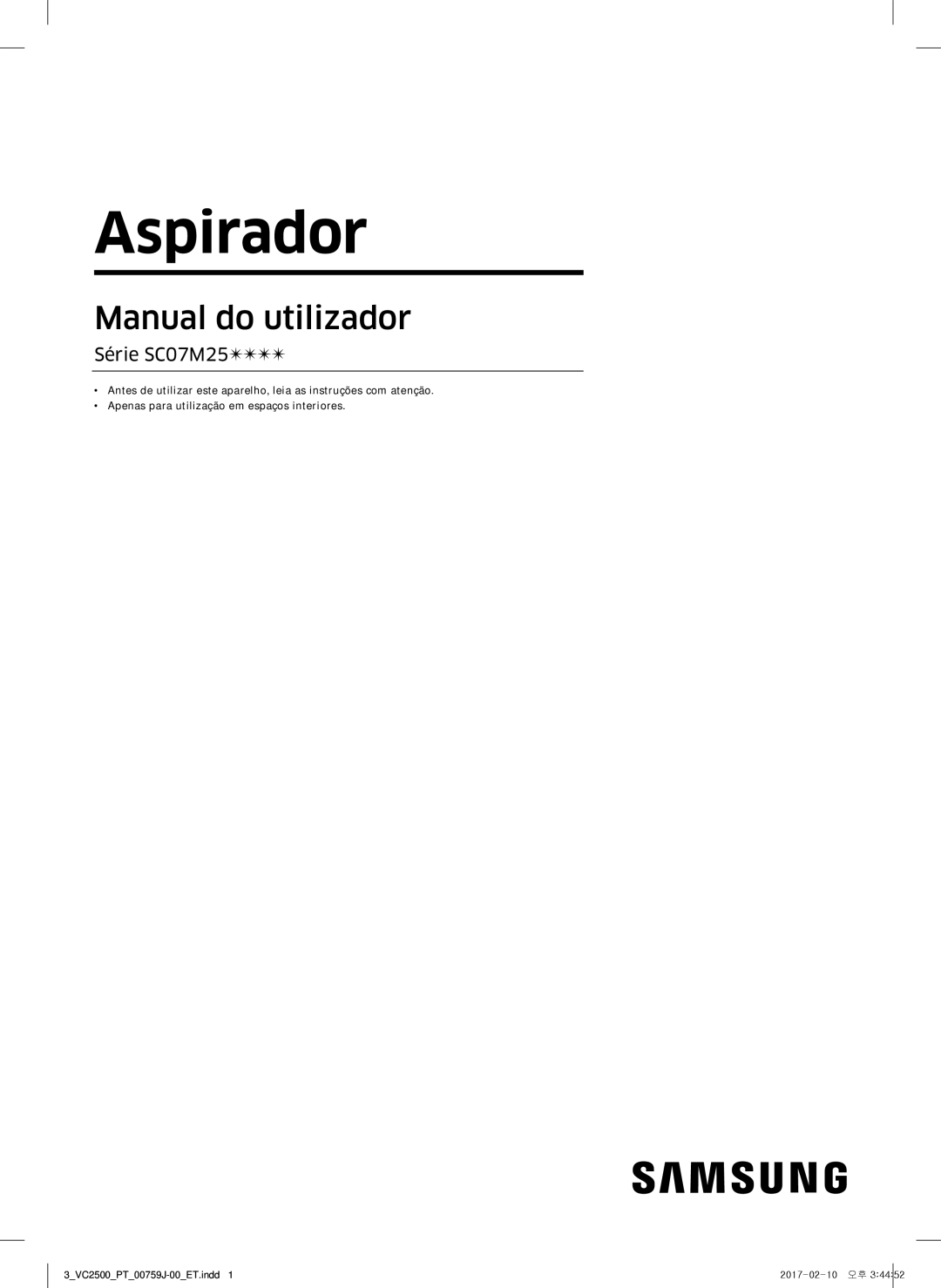 Samsung VC07M25E0WB/ET manual Manual do utilizador 