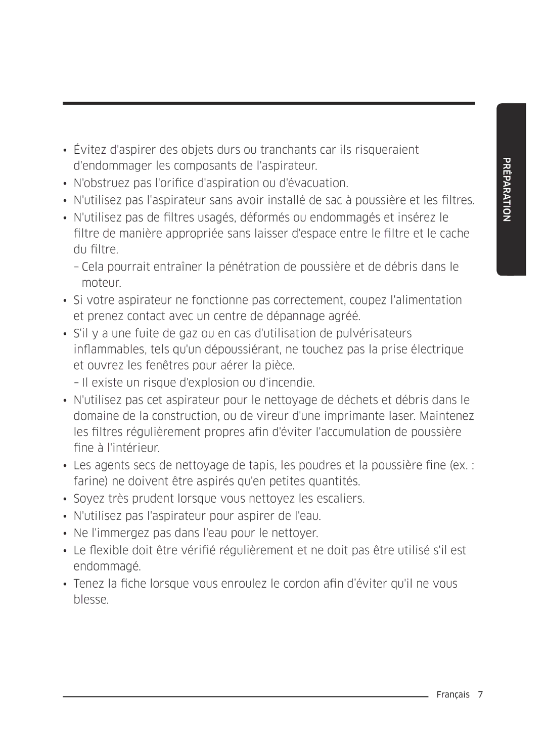 Samsung VC20M2530WR/AT, VC07M25E0WR/EF, VC18M3110VB/MG, VC20M2510WB/MG, VC20M2530WR/GT, VC07M25E0WR/GE manual Préparation 