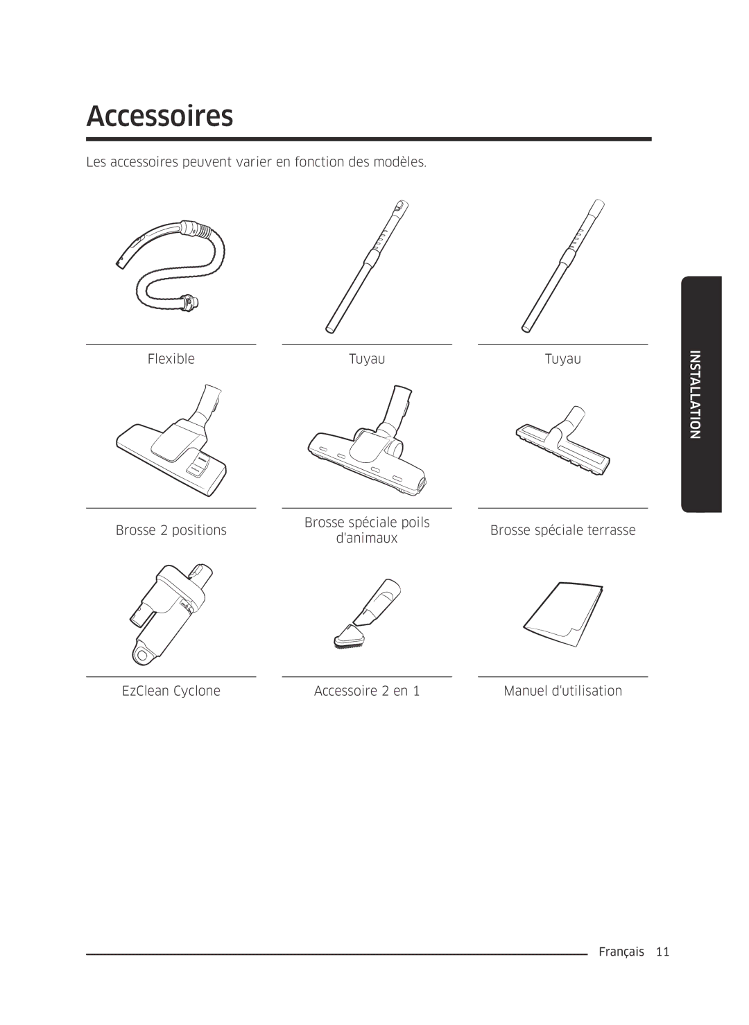 Samsung VC18M3110VB/MG, VC07M25E0WR/EF, VC20M2510WB/MG, VC20M2530WR/GT, VC07M25E0WR/GE, VC20M2530WR/SG manual Accessoires 