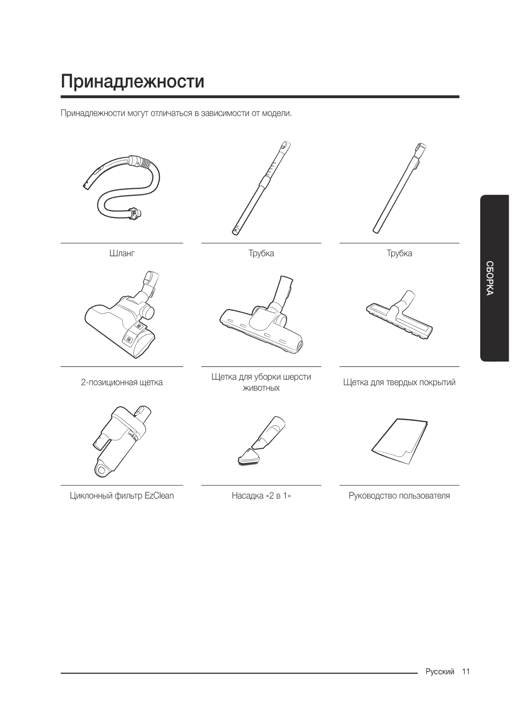 Samsung VC07M25L0WC/SB, VC07M25F0WP/EF, VC07M25F0WP/GE, VC07M31D0HU/SB, VC07M31D0HU/GE, VC07M25K0WN/GE manual Принадлежности 