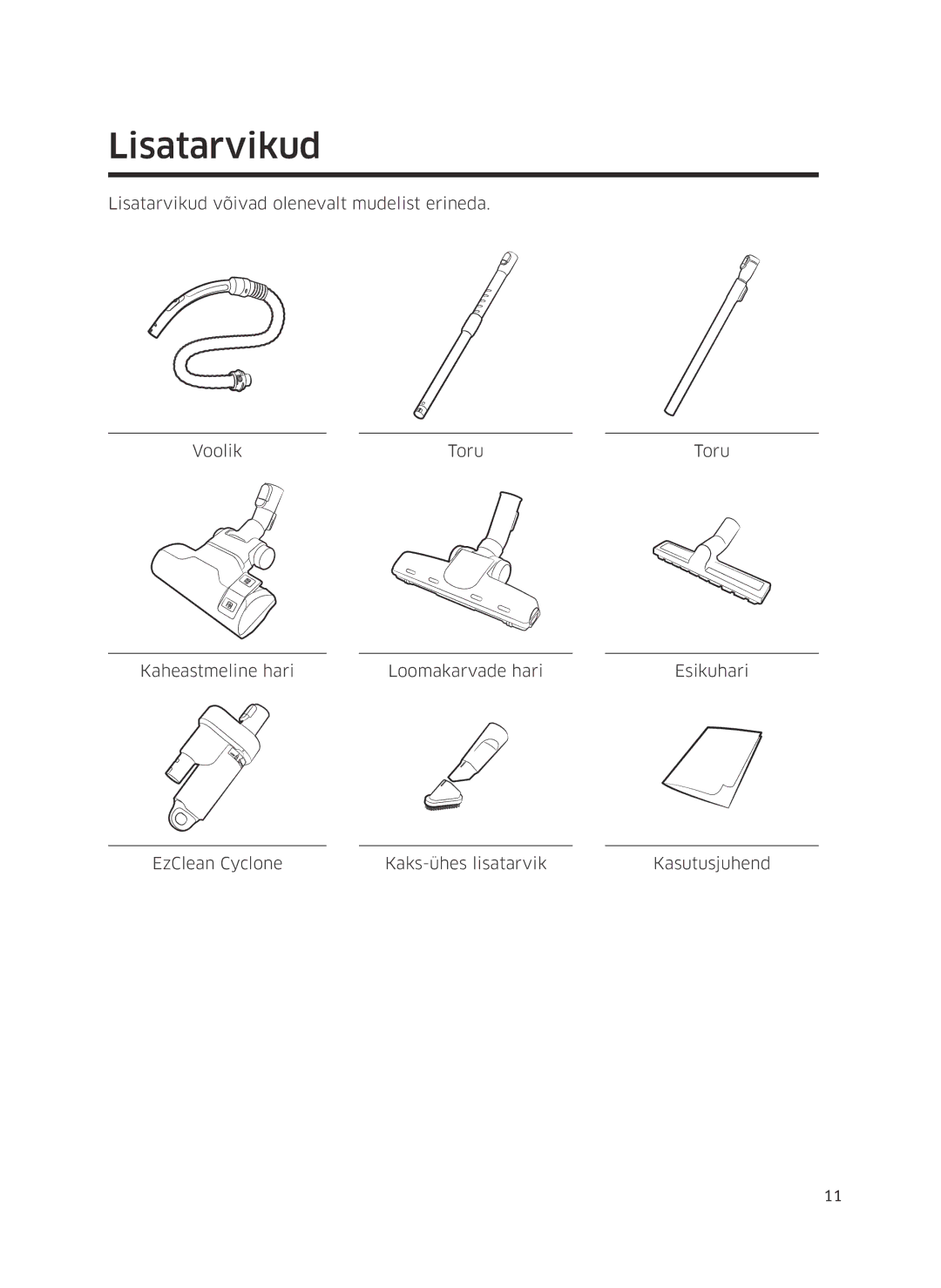 Samsung VC07M25J0WP/GE, VC07M25F0WP/EF, VC07M25F0WP/GE, VC07M31D0HU/SB, VC07M31D0HU/GE, VC07M25K0WN/GE manual Lisatarvikud 