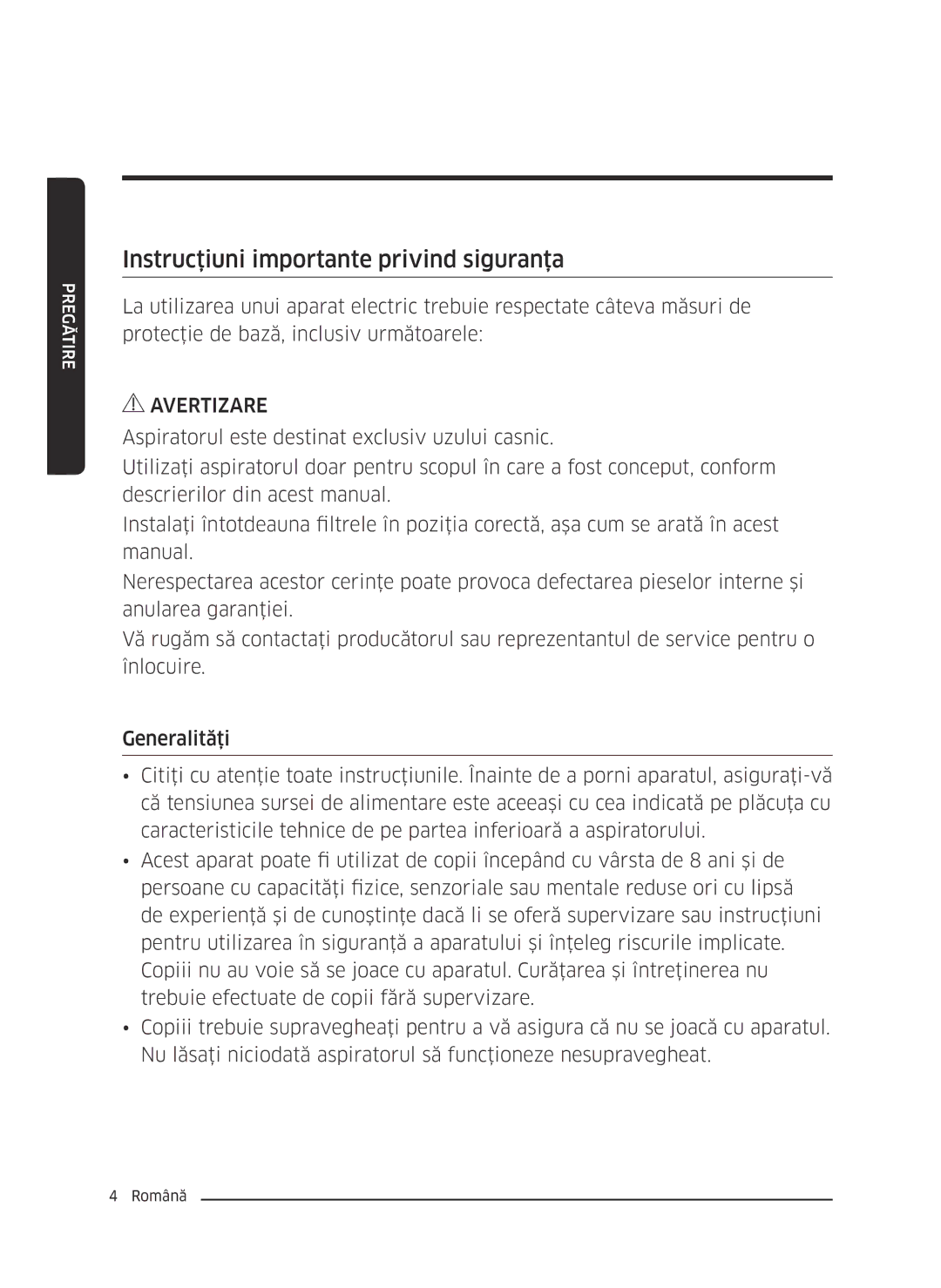 Samsung VC07M31E0HN/SB, VC07M3130V1/EF, VC07M3110VB/EF, VC07M31B0HN/EF manual Instrucţiuni importante privind siguranţa 