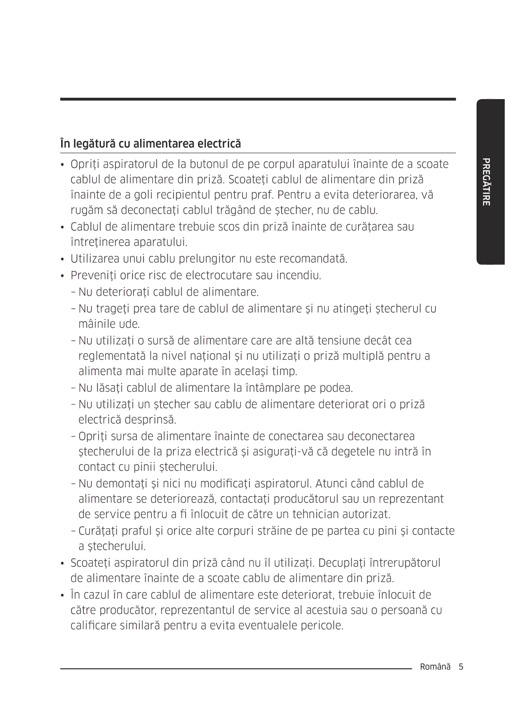 Samsung VC07M31C0HG/EN, VC07M3130V1/EF, VC07M3110VB/EF, VC07M31B0HN/EF, VC07M31A0HP/EF, VC07M3150VU/ET manual Pregătire 