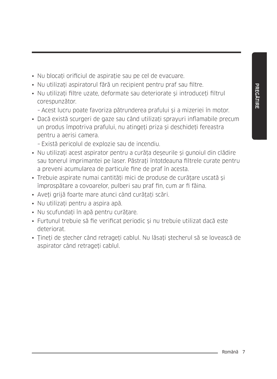 Samsung VC07M3110VB/TR, VC07M3130V1/EF, VC07M3110VB/EF, VC07M31B0HN/EF, VC07M31A0HP/EF, VC07M3150VU/ET manual Pregătire 