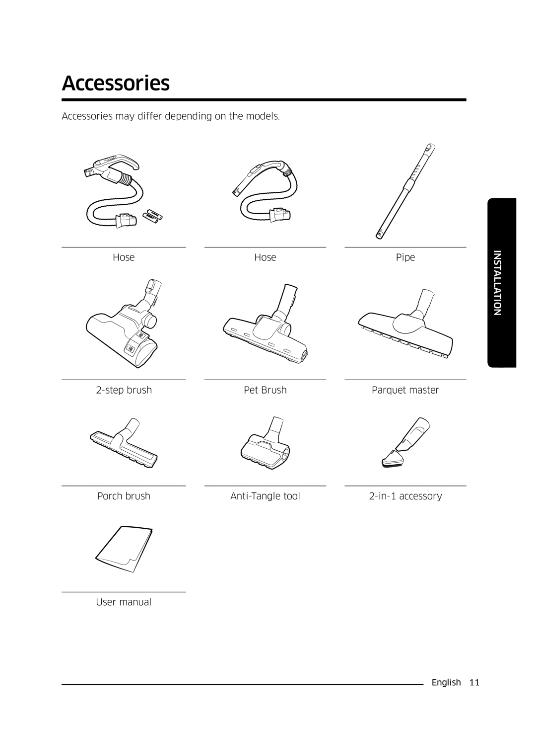 Samsung VC07M3110VB/TR, VC07M3130V1/EF, VC07M3110VB/EF, VC07M31B0HN/EF, VC07M31A0HP/EF, VC07M3150VU/ET manual Accessories 