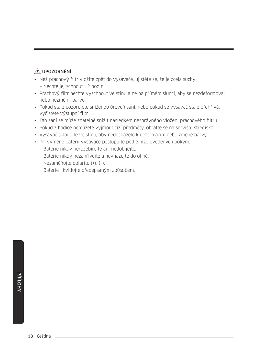 Samsung VC07M31E0HN/SB, VC07M3130V1/EF, VC07M3110VB/EF, VC07M31B0HN/EF, VC07M31A0HP/EF, VC07M3150VU/ET manual 18 Čeština 