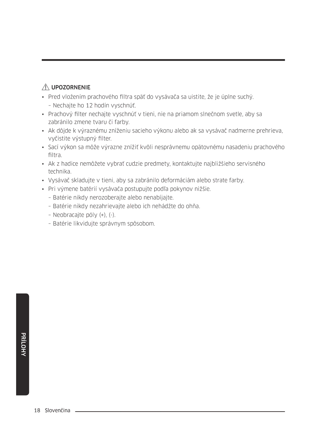 Samsung VC07M3150VU/ET, VC07M3130V1/EF, VC07M3110VB/EF, VC07M31B0HN/EF, VC07M31A0HP/EF, VC07M3110VB/GE manual Upozornenie 